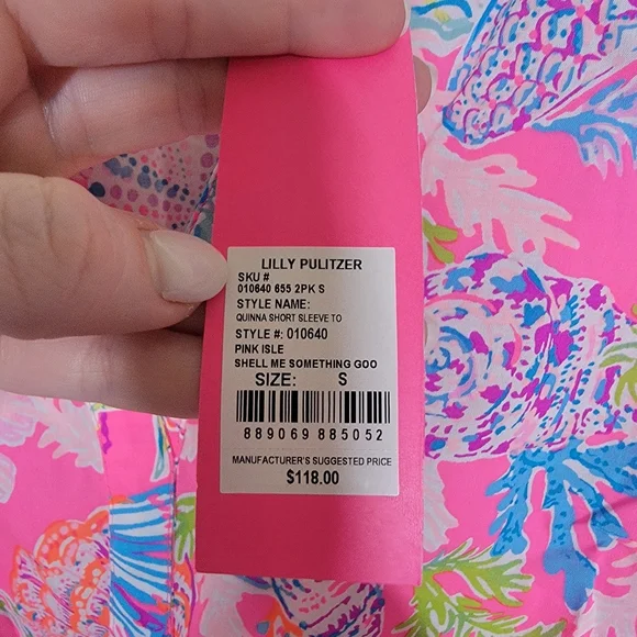 NWT Lilly Pulitzer Quinna Short Sleeved Top Pink Isle Shell Me Something Good S - Picture 4 of 6